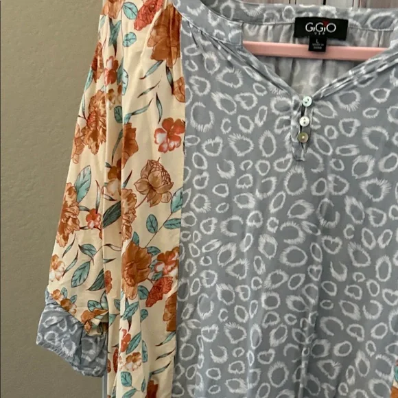 GGO Floral-Sleeve Gray Leopard-Print Layered Tunic - Picture 3 of 4